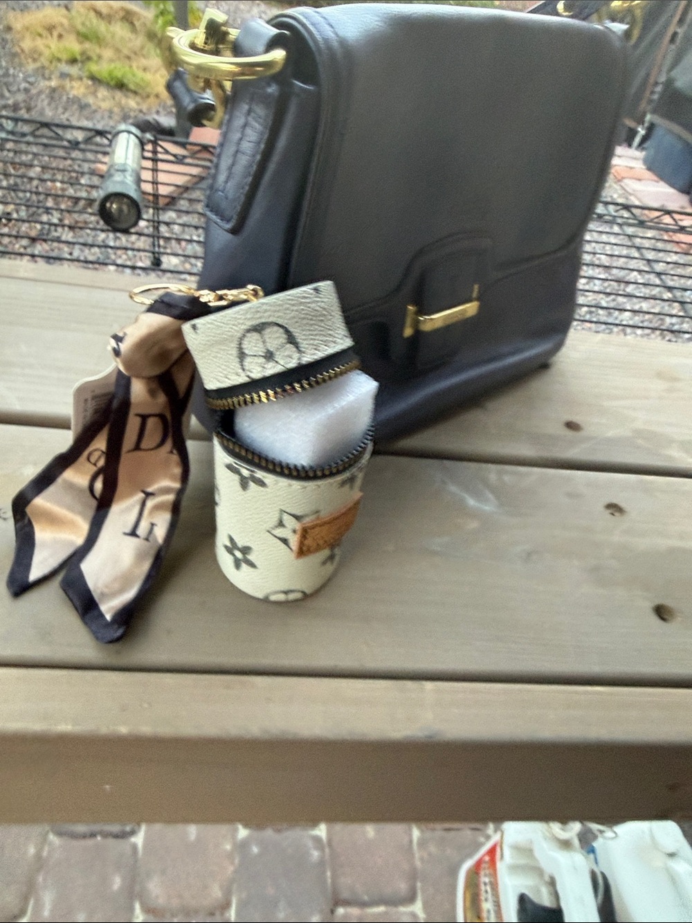 Vogue Ivory and Black Monogram Cylinder Keychain Pouch - Picture 6 of 7